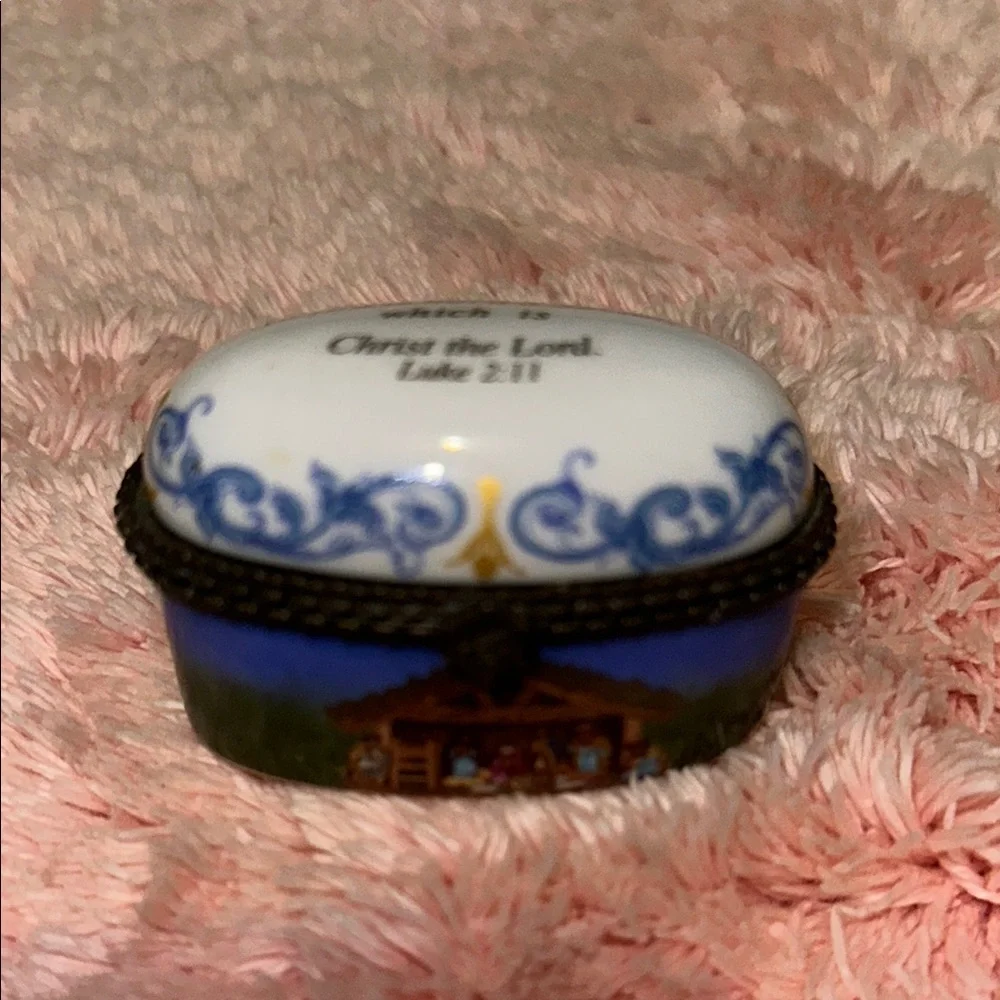 Imperial Porcelain Religious Nativity Scene Trinket Box Luke 2:11 - Picture 1 of 2